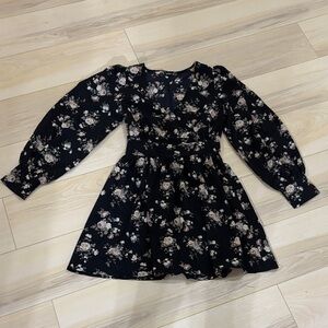 SHEIN XS Black Floral Long Sleeve Dress
